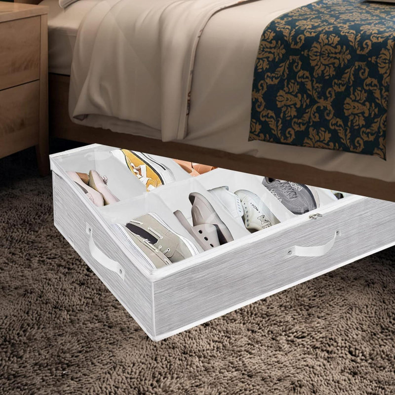 Rebrilliant Shoe Organizer Under Bed Underbed Shoe Storage Boxes Bins Sturdy Organizador De Zapatos Zapateras Organizer For Closet Men Women Kids Shoes High Heels Short Boots Sneakers White Set Of 2 W...